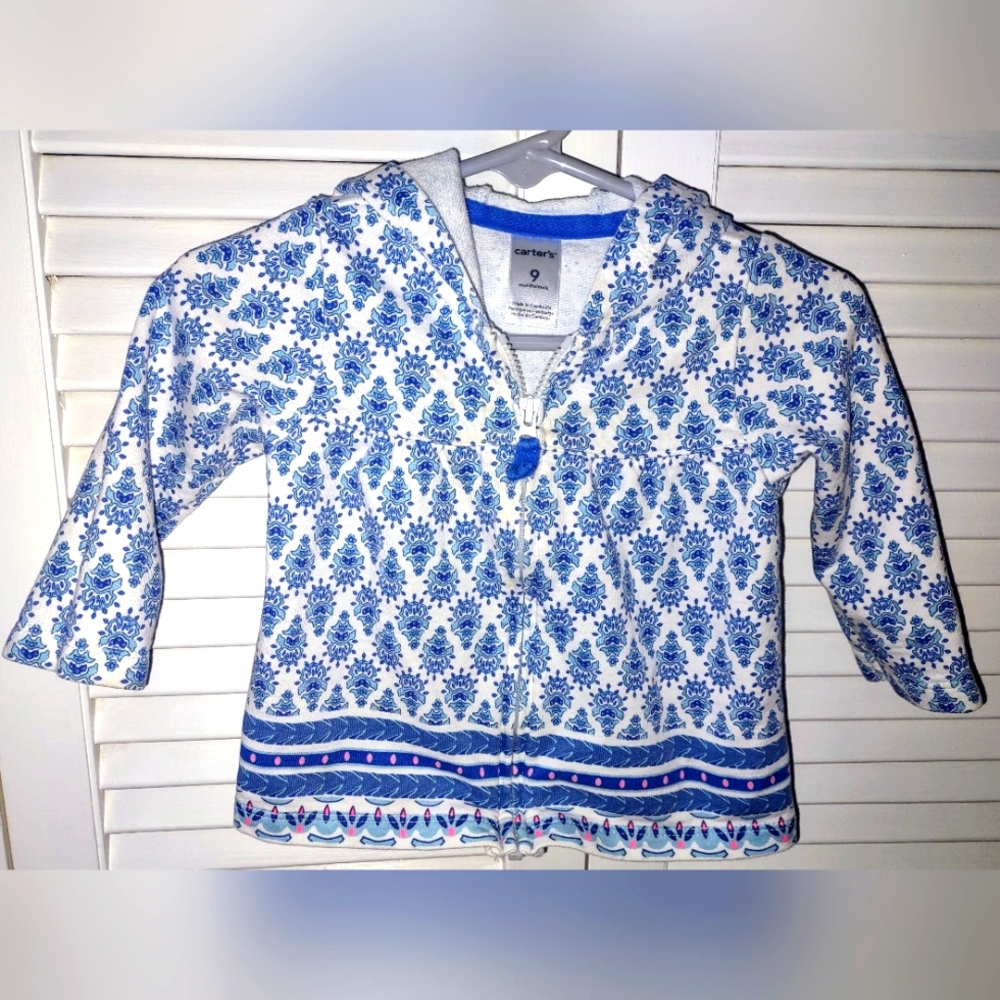 Carter's Infant Hoodie Jacket size 9 months, Soft 100% Cotton Blue design